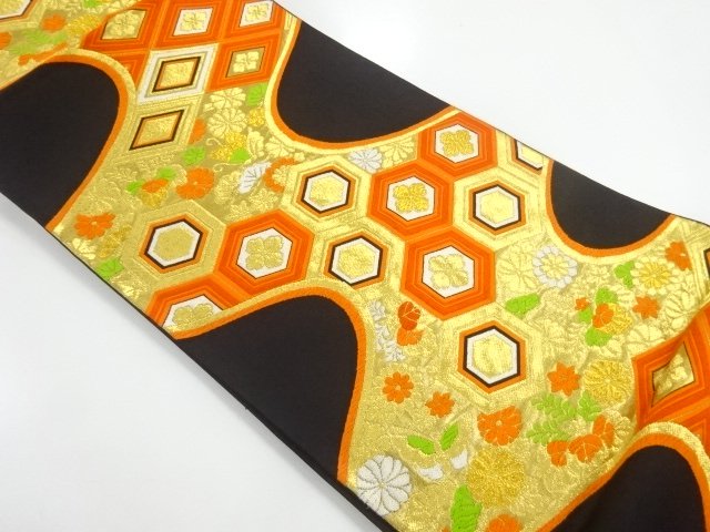 JAPANESE KIMONO / ANTIQUE FUKURO OBI / SILK / WOVEN FLORAL KIKKO